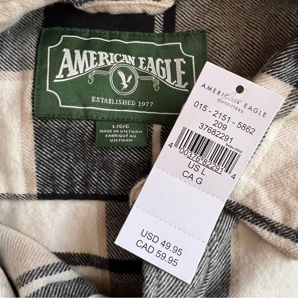 American Eagle Men’s L Super Soft Plaid Flannel Shirt NWT - Picture 4 of 9